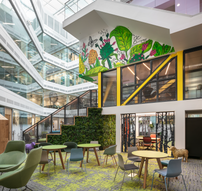 Reception atrium mural and window manifestation designs for HSBC Sheffield office