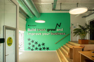 Custom branded wall sign for Trustpilot offices in Copenhagen